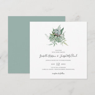 多肉植物 Sage Green 結婚 Square 招待状