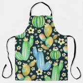 多肉水彩サボテン花模様 エプロン (正面)