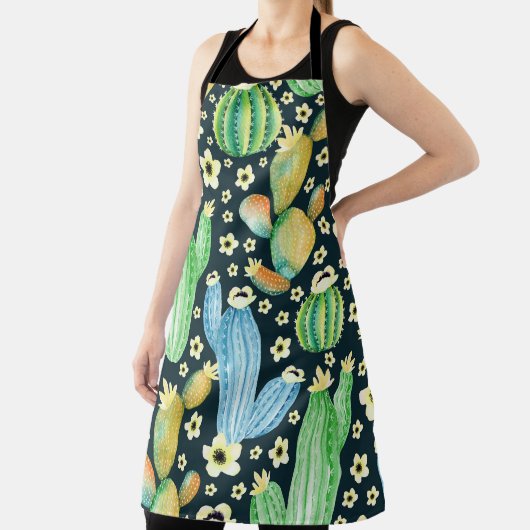 多肉水彩サボテン花模様 エプロン (インサイチュ)