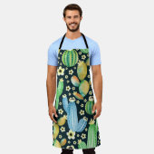 多肉水彩サボテン花模様 エプロン (着用した状態)