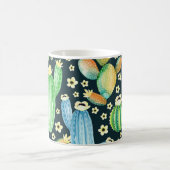 多肉水彩サボテン花模様 コーヒーマグカップ (中央)