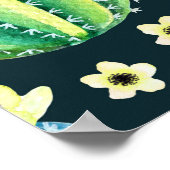 多肉水彩サボテン花模様 ポスター (角)