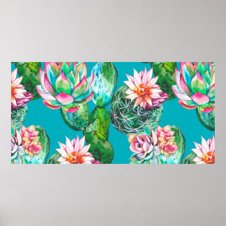 多肉水色イラストレーション模様 ポスター
