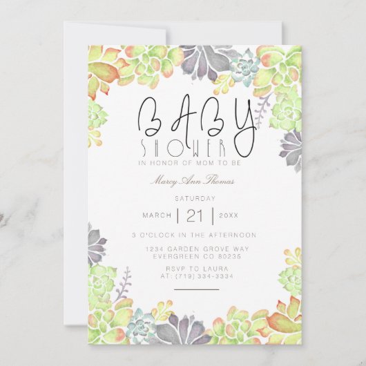 多肉汁水彩 |ベビーシャワー招待状 招待状 (正面)