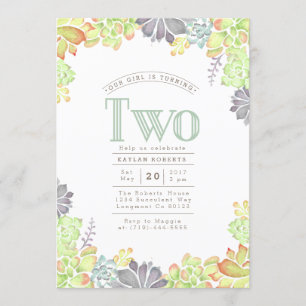 多肉汁水彩  誕生日パーティー招待状 招待状