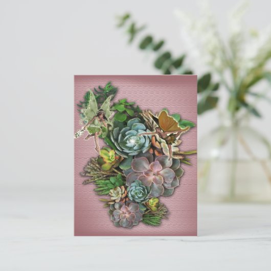 多肉的なディスプレイに登場する妖精 ポストカード (スタンド正面)