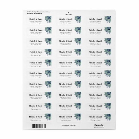 多肉的な緑のエレガントな結婚式差出人住所 ラベル (フルシート)