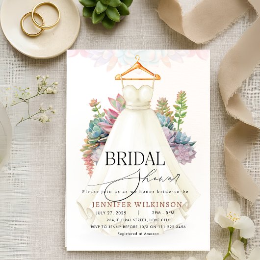 多肉的な緑のセージ結婚ズガウンブライダルシャワー 招待状