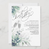 多肉的な緑のブランチと泡立つブライダルシャワー 招待状 (正面)