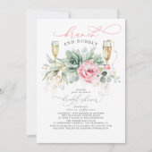 多肉的な緑のブランチと泡立つブライダルシャワー 招待状 (正面)