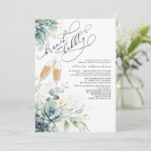 多肉的な緑のブランチと泡立つブライダルシャワー 招待状 (スタンド正面)