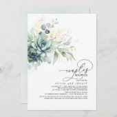 多肉的な緑の金ゴールドボホカップルのシャワー 招待状 (正面/裏面)