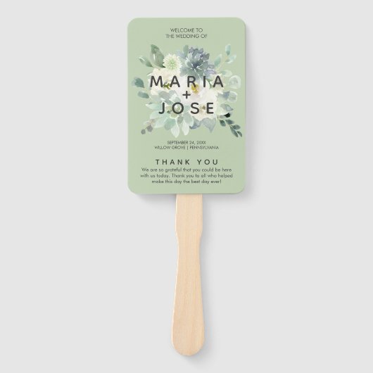 多肉的な緑結婚式 プログラム ハンドファン (正面)