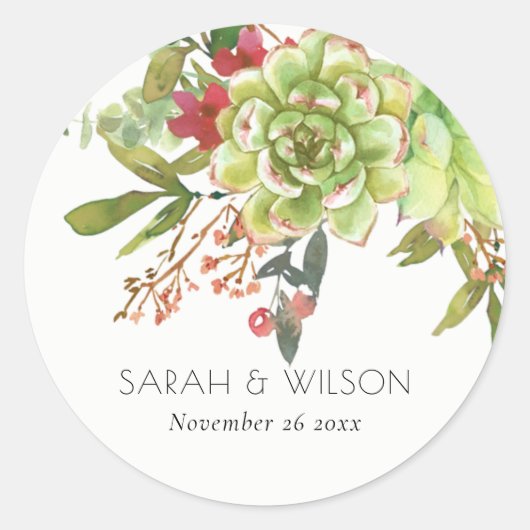 多肉砂漠サボテン赤フローラ水色 ラウンドシール (正面)