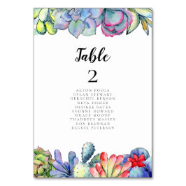 多肉種のサボテンの水彩シーティングチャートカード テーブルナンバー