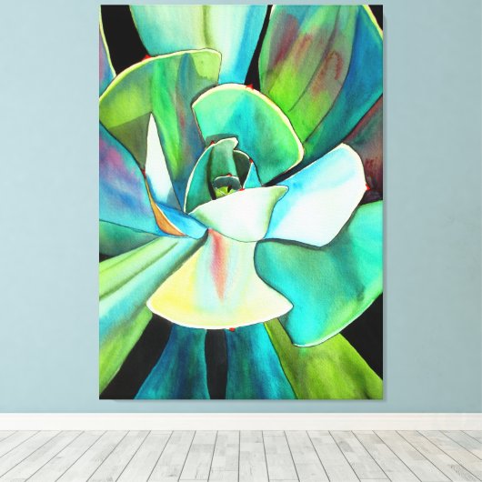 多肉種の砂漠の水の色絵画の芸術 キャンバスプリント (インサイチュ (ウッドフロア))
