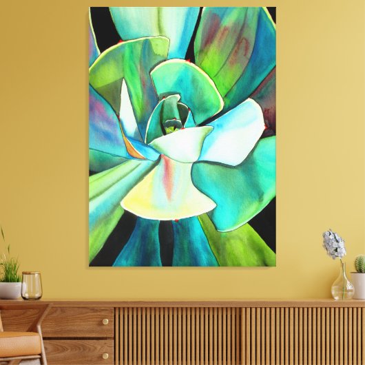 多肉種の砂漠の水の色絵画の芸術 キャンバスプリント (インサイチュ (リビング))