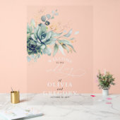 多肉種離れ金ゴールドの結婚歓迎 アクリルサイン (ウェディング)