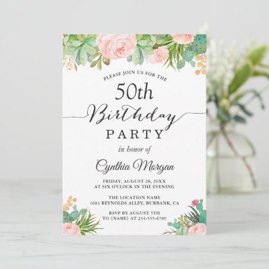 多肉素朴サボテンフローラ50th誕生日パーティー 招待状 (スタンド正面)