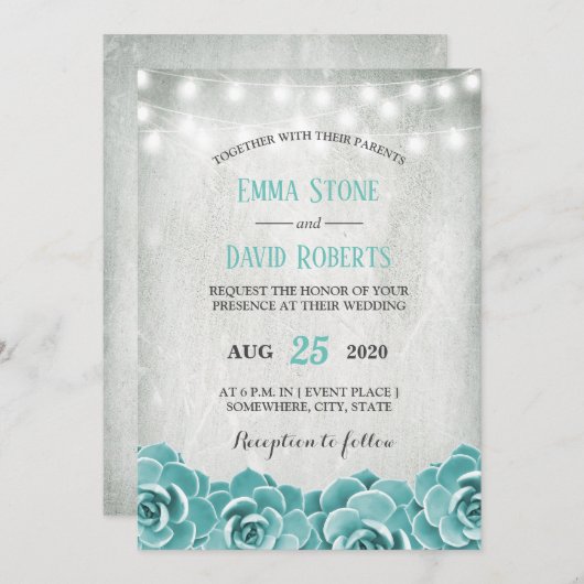 多肉素朴フローラストリングラ結婚イト 招待状 (正面/裏面)