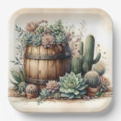 多肉素朴剤とサボテンの配置 ペーパープレート (正面)