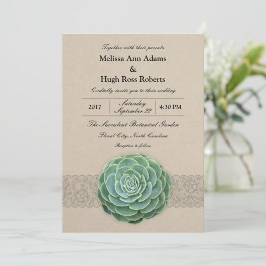 多肉素朴結婚式招待状 招待状 (スタンド正面)