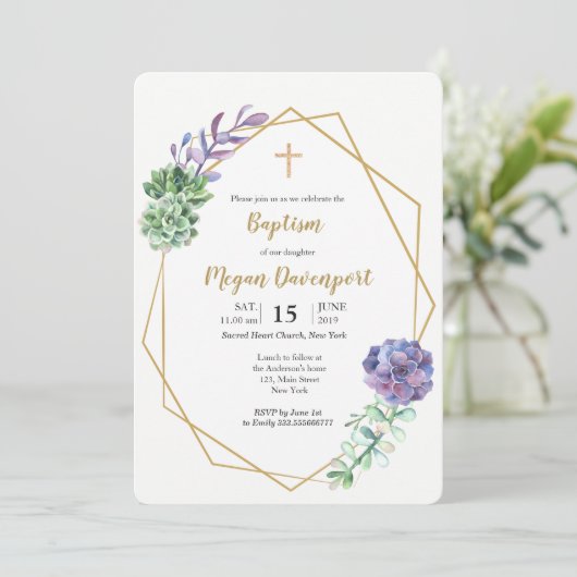 多肉紫色のバプテスマ宗教イベント 招待状 (スタンド正面)