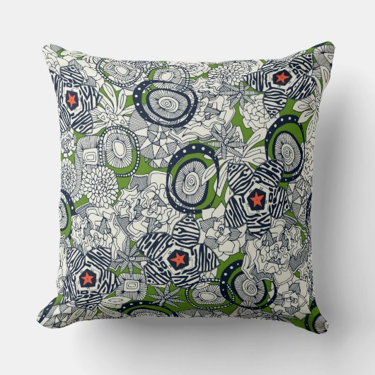 多肉緑色のオレンジ色の星 クッション (正面)