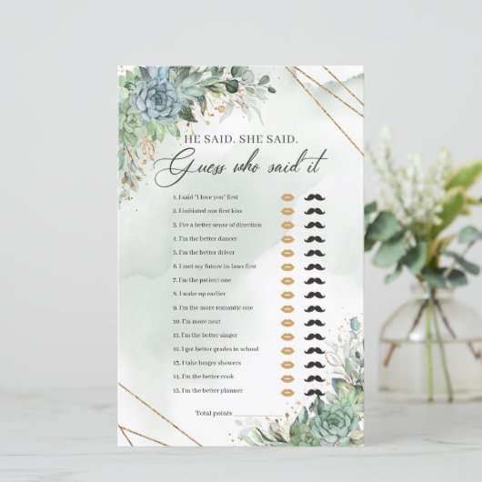 多肉緑色のユーカリ金ゴールド彼は彼女が言った (スタンド正面)