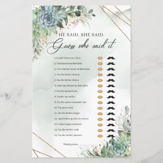 多肉緑色のユーカリ金ゴールド彼は彼女が言った (正面)