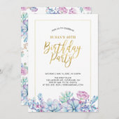 多肉花と金ゴールド大人50歳の誕生日パーティー 招待状 (正面/裏面)