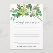 多肉茎水彩アドバイス赤ちゃんシャワー エンクロージャーカード (正面)