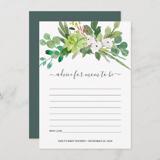 多肉茎水彩アドバイス赤ちゃんシャワー エンクロージャーカード (正面/裏面)