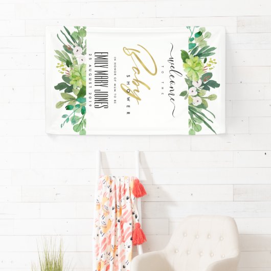 多肉茎水彩赤ちゃんシャワーへようこそ 横断幕 (インサイチュ)