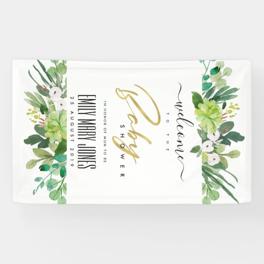 多肉茎水彩赤ちゃんシャワーへようこそ 横断幕 (横)