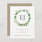 多肉葉リースモノグラムカップルシャワー インビテーションポストカード (正面/裏面)
