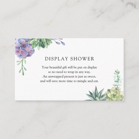 多肉表示ベビーシャワー挿入カード エンクロージャーカード (正面)