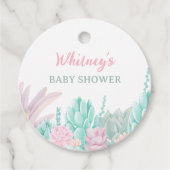 多肉質かわいい水色ピンクの赤ちゃん女の子シャワー フェイバータグ (正面)