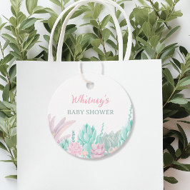 多肉質かわいい水色ピンクの赤ちゃん女の子シャワー フェイバータグ