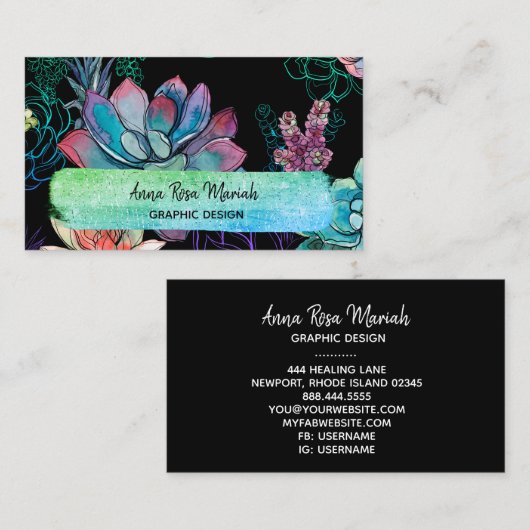 *~*多肉質のシックグリッターガーリーエキサイティフェミニンング 名刺 (正面/裏面)