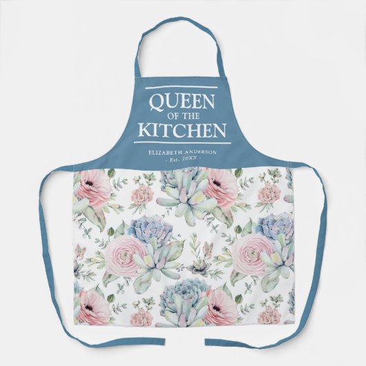 多肉質のフローラクイーンズザキッチンネームエプロン エプロン (正面)