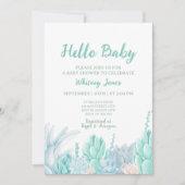 多肉質の水の色ミントグリーンボーイ赤ちゃんシャワー 招待状 (正面)