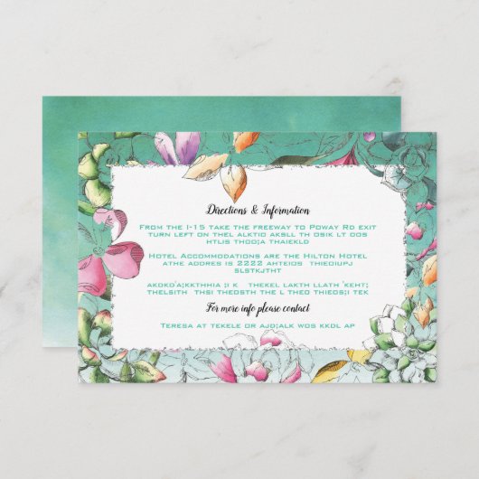 多肉質の水結婚色の情報カード エンクロージャーカード (正面/裏面)