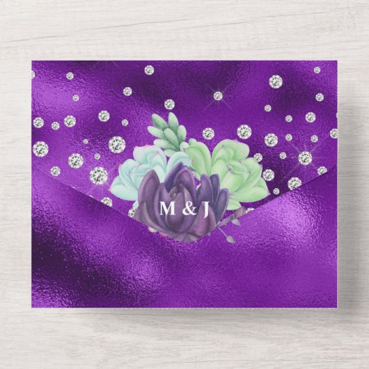 多肉質の水色の孔雀の色シック結婚ズ オールインワン招待状 (裏面)