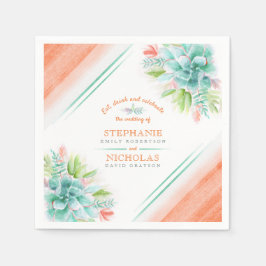 多肉質の水色の緑のオレンジ結婚の色 スタンダードカクテルナプキン