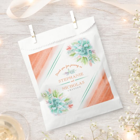 多肉質の水色の緑のオレンジ結婚の色 フェイバーバッグ (クリップ留めされた状態)