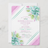 多肉質の水色の緑の紫のリハーサルディナー 招待状 (正面)