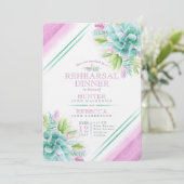 多肉質の水色の緑の紫のリハーサルディナー 招待状 (スタンド正面)