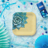 多肉質の水色イエローレース ペーパープレート (パーティー)