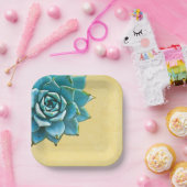 多肉質の水色イエローレース ペーパープレート (パーティー)